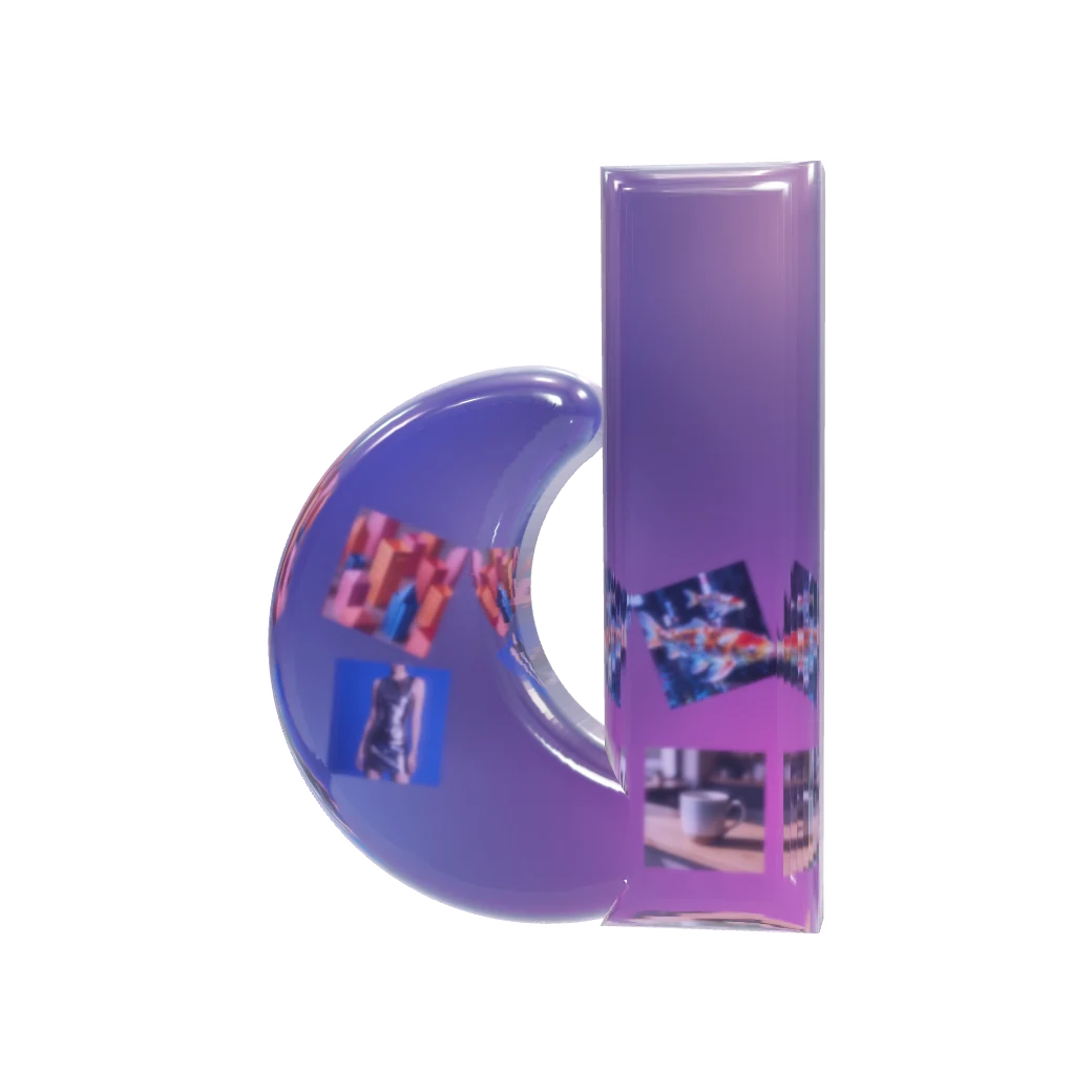 The Dreamdrive d, rendered in iridescent glass